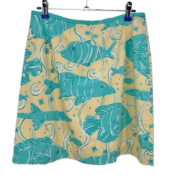 Lilly Pulitzer Fish Print Skirt Teal Yellow Size 4 - Picture 1 of 5